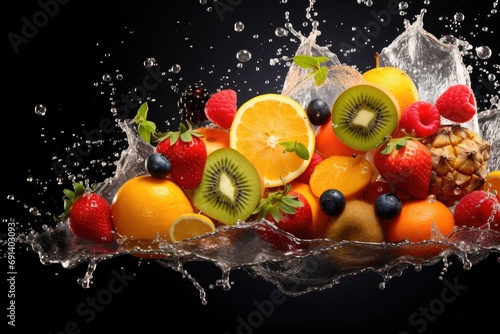 fruit in water splash
