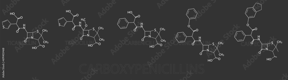 Carboxypenicillins molecular skeletal chemical formula