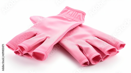 Pink kitchen gloves isolated on white background