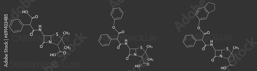 Carboxypenicillins molecular skeletal chemical formula