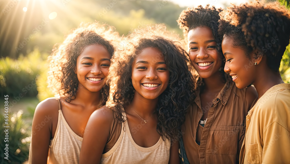 Fototapeta premium Group of friends with mixed races having fun together.