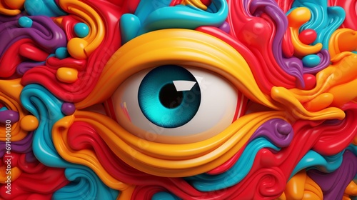 a 3D emoji expressing surprise with wide-open eyes and a vivid color palette against a bold and contrasting solid background