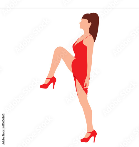 Fashionable woman in a red dress. Vector illustration.
