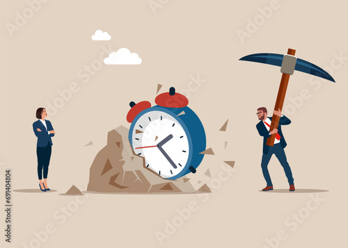 Search support service. 24-7 support service, working hours. Success long term investment. Flat vector illustration