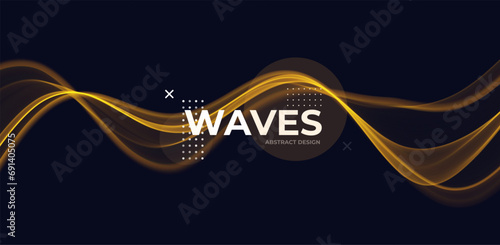 Golden abstract wave. Magic line design. Flow curve motion element. Neon gradient wavy illiustration.