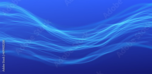 Blue abstract wave. Magic line design. Flow curve motion element. Neon gradient wavy illiustration.