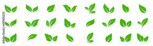 Green leaves collection. Green leaf icons. Leaves vector icons. Green leafs vector illustration. Leave icon set. photo