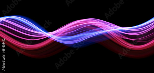 Blue and red abstract wave. Magic line design. Flow curve motion element. Neon gradient wavy illiustration.