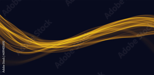 Golden abstract wave. Magic line design. Flow curve motion element. Neon gradient wavy illiustration.