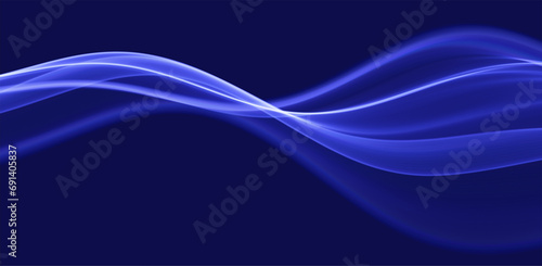 Blue abstract wave. Magic line design. Flow curve motion element. Neon gradient wavy illiustration.