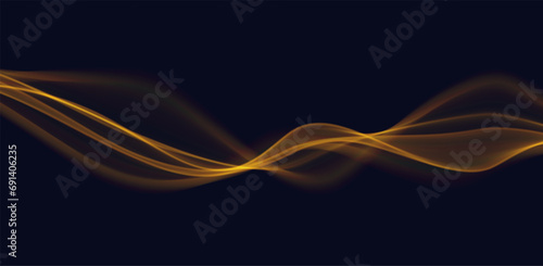 Golden abstract wave. Magic line design. Flow curve motion element. Neon gradient wavy illiustration.