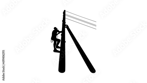 electrician on a pole, black isolated silhouette photo