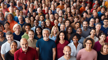 Large group of happy multiethnic and multi-generation people.