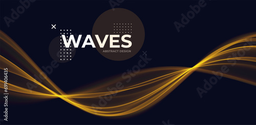 Golden abstract wave. Magic line design. Flow curve motion element. Neon gradient wavy illiustration.