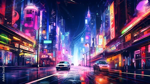 Image that mimics the energetic glow of neon lights against an urban nightscape. Experiment with vibrant colors and dynamic patterns  background image  generative AI