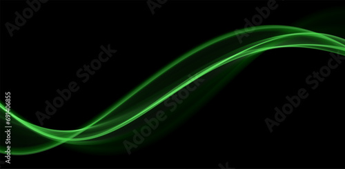 Green abstract wave. Magic line design. Flow curve motion element. Neon gradient wavy illiustration.