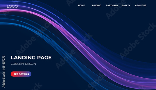 Blue abstract wave. Magic line design. Flow curve motion element. Neon gradient wavy illiustration.