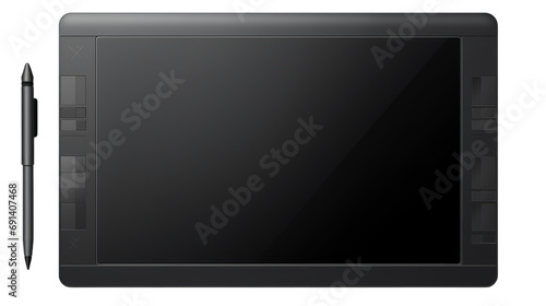 Professional graphics tablet with pen. View from above. photo