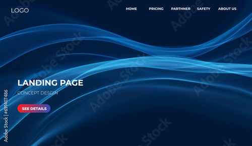 Blue abstract wave. Magic line design. Flow curve motion element. Neon gradient wavy illiustration.