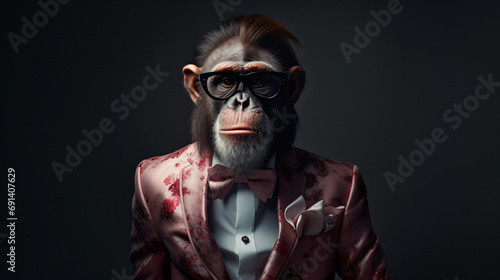 Portrait of a monkey in a fashionable suit