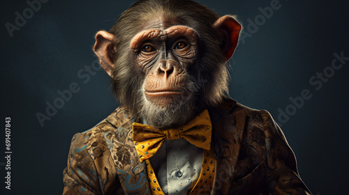 Portrait of a monkey in a fashionable suit