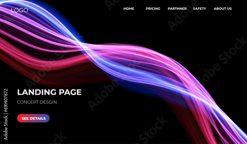 Blue and red abstract wave. Magic line design. Flow curve motion element. Neon gradient wavy illiustration.