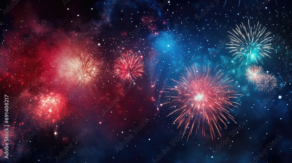 Celebration with fireworks on the dark sky. Generative AI