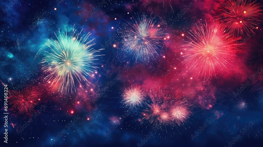 Fototapeta premium Celebration with fireworks on the dark sky. Generative AI