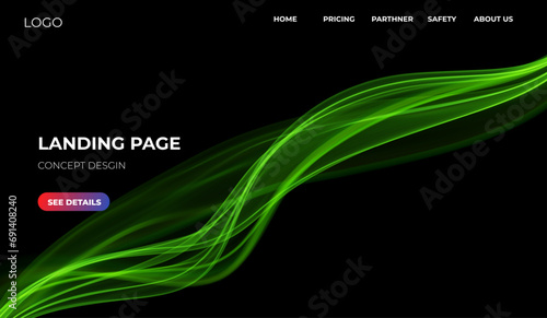 Green abstract wave. Magic line design. Flow curve motion element. Neon gradient wavy illiustration.