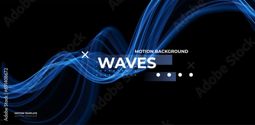Blue abstract wave. Magic line design. Flow curve motion element. Neon gradient wavy illiustration.