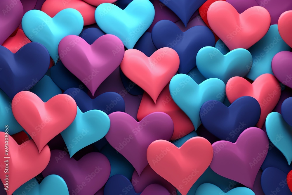 Hearts colorful 3d illustration pattern background