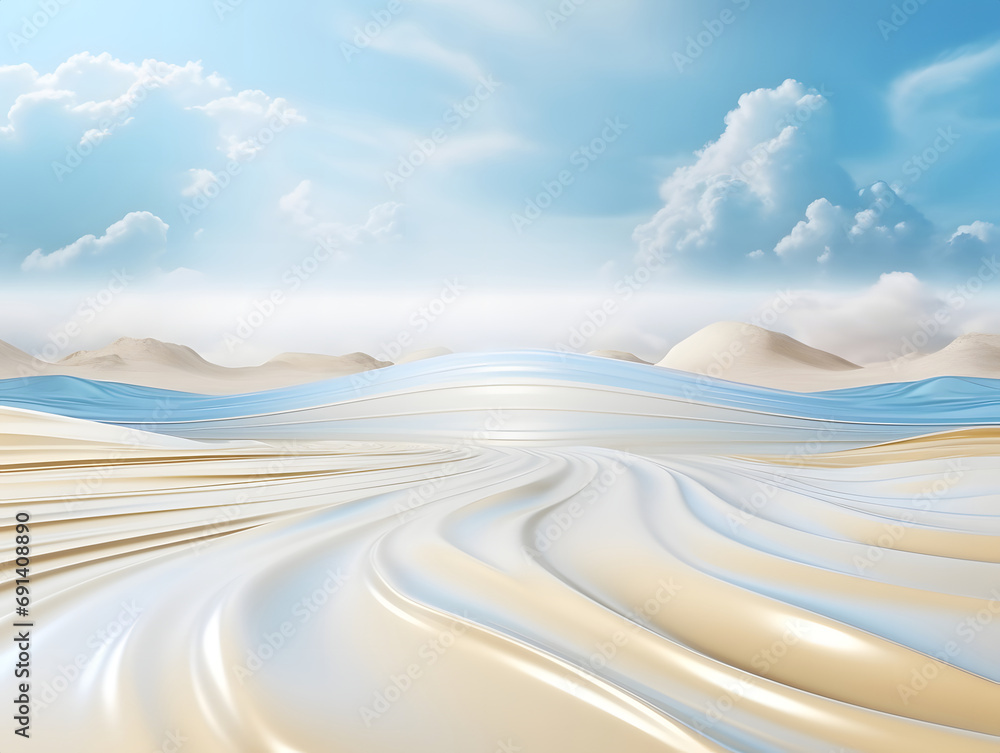 3d rendering of abstract desert and blue sky background.