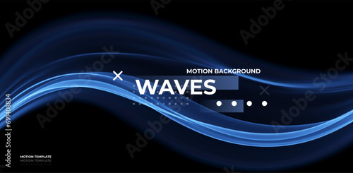 Blue abstract wave. Magic line design. Flow curve motion element. Neon gradient wavy illiustration.