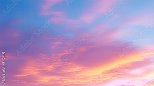 Light pink clouds in sunset blue sky. Pastel colors of clouds, sunrise sundown natural background © Nice Seven