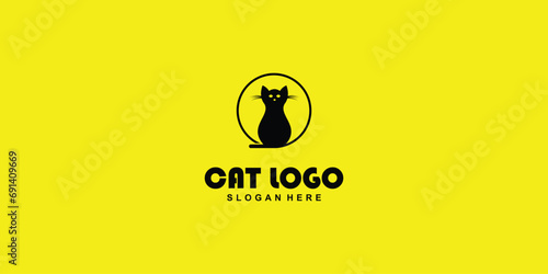 Simple cat fish logo design with unique concept| pet shop logo| premium vector