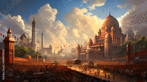 patriotic spirit of India Republic Day with a hyper-realistic rendering highlighting the solemnity. Generative AI