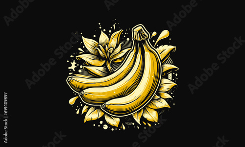 banana yellow vintage vector illustration flat design