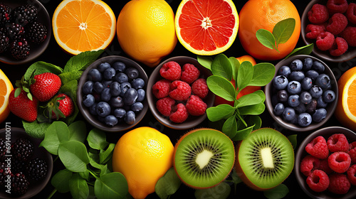fruits and vegetables Healthy food background. Collection with color fruits  berries and vegetables 