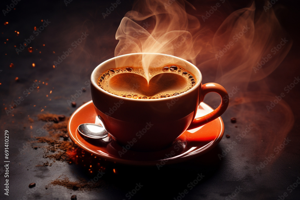 Heartwarming Brew: Cup of Coffee Adorned with a Frothy Heart Heartwarming Brew: Cup of Coffee Adorned with a Frothy Heart