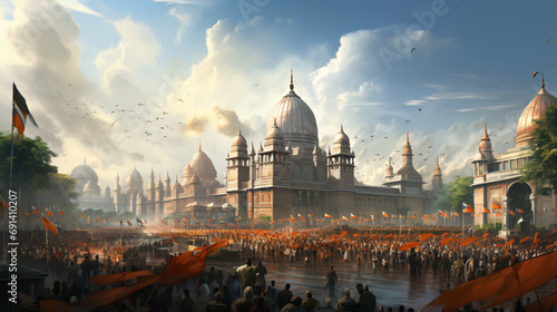 Tableau sur toile patriotic spirit of India Republic Day with a hyper-realistic rendering highlighting the solemnity