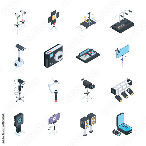 Set of Isometric Style Film Studio Icons 

