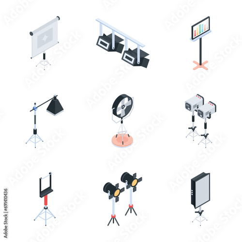 Studio Equipment Isometric Style Icons 

