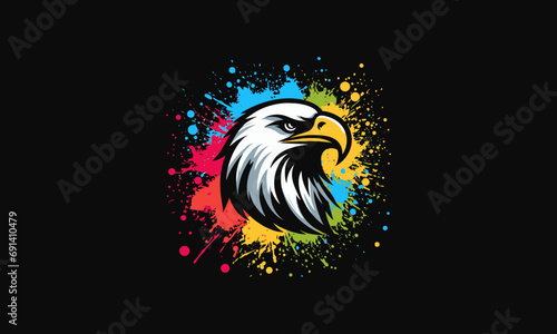 head eagle rainbow splash vector flat design