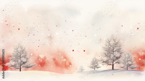 Watercolor illustration of a winter forest. Generative AI