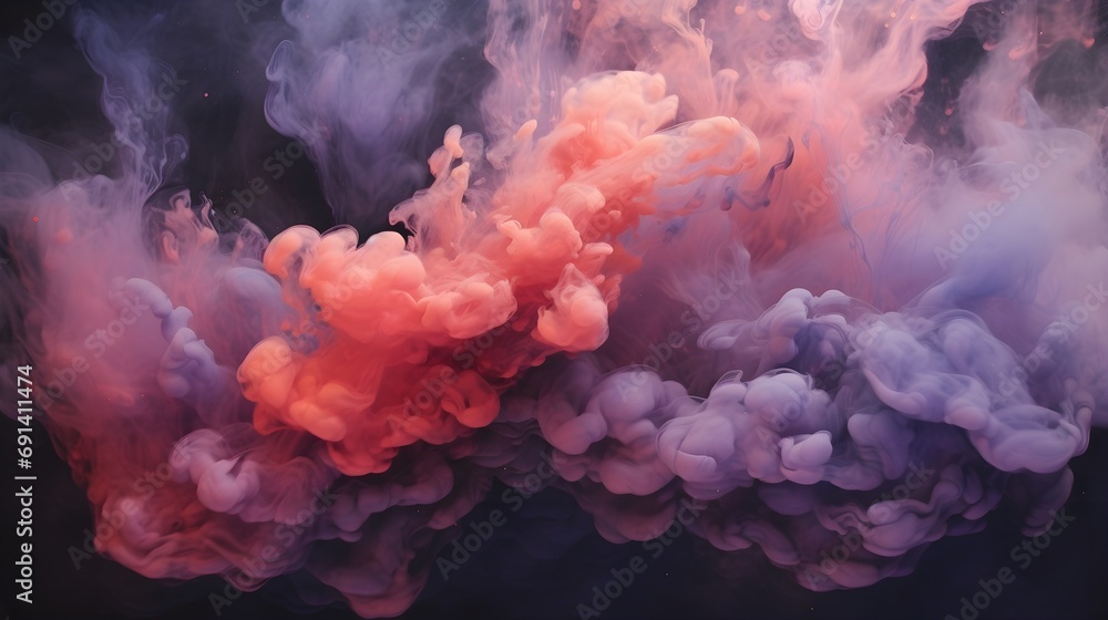 Image that captures the ethereal quality of ink forming intricate clouds and shapes in water, background image, generative AI