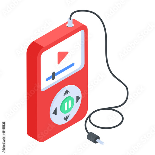 Handy isometric icon of a mp3 player 