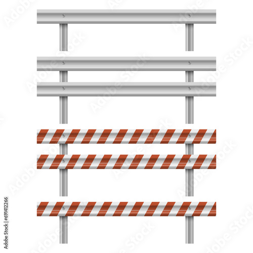 Guard rail road fence steel barrier. Metallic road barrier fence. Vector illustration.