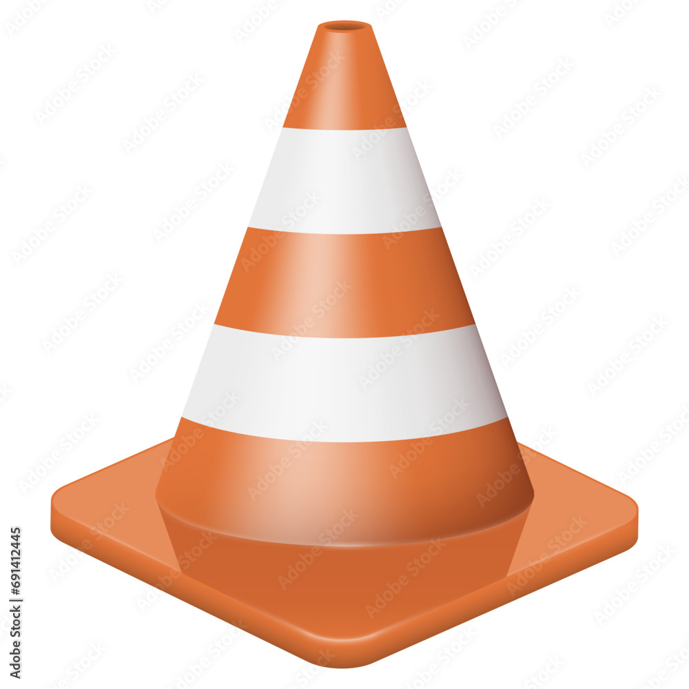 Realistic orange plastic striped traffic cone. Vector illustration. Realistic orange plastic striped traffic cone. Vector illustration.
