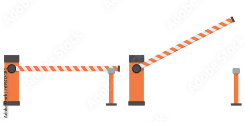 Open, closed parking car barrier Vector illustration.