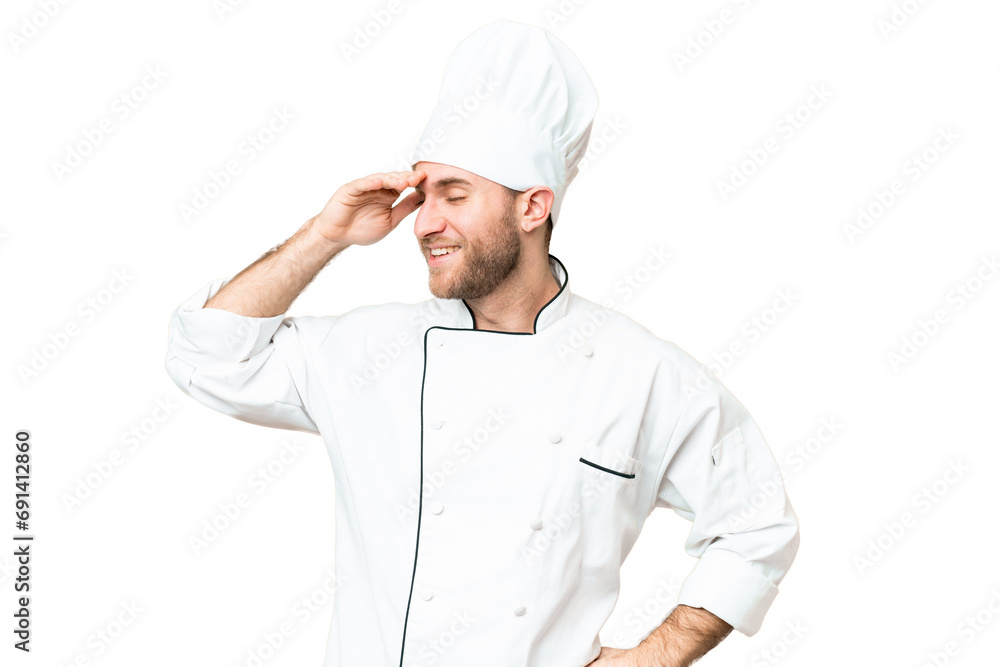 Young blonde man Chef over isolated chroma key background has realized something and intending the solution Young blonde man Chef over isolated chroma key background has realized something and intending the solution